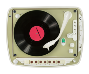 Old vinyl record spinning and plays on old turntable player