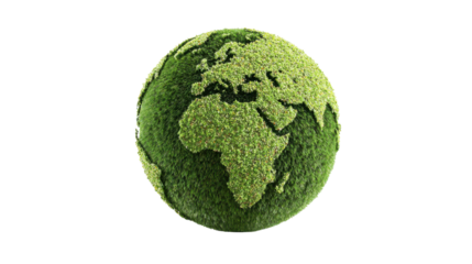 Green earth globe made of grass representing ecology sustainability environmental protection eco friendly planet concept isolated on white background