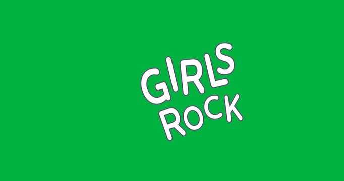 Digital animation of girls rock text banner against black background