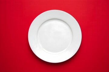 Empty White Ceramic Plate on Red Background