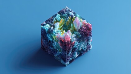 Abstract cube, vibrant crystals