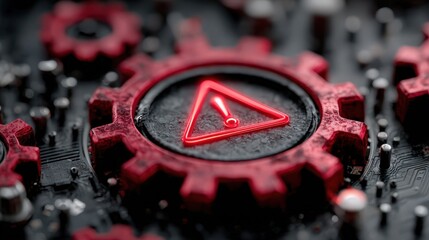 Warning alert icon showing a hacked system with symbols of cybersecurity threats and digital data compromises