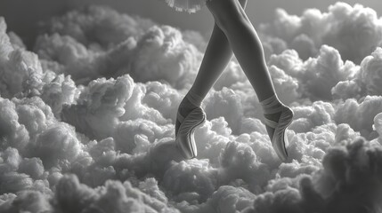 Cloud Dancer aesthetic — ballerina pointe shoes floating on soft white clouds in dreamy light