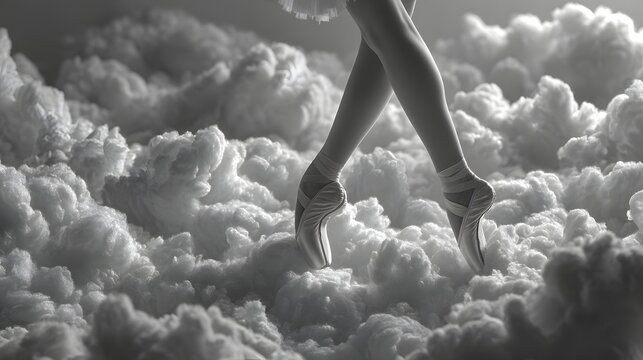 Cloud Dancer aesthetic &mdash; ballerina pointe shoes floating on soft white clouds in dreamy light