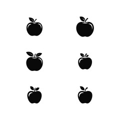 Black apple silhouette vector icon set minimal fruit symbols flat design isolated on white background