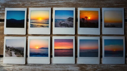 Collection of instant photos of beautiful ocean sunsets
