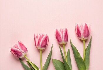 Naklejka premium Pink tulips arranged elegantly on a soft backdrop make for a beautiful and fitting image to use on spring celebration and commemorative flower cards