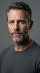 Obraz premium Intense mature man with striking blue eyes and distinguished salt and pepper beard stares directly forward