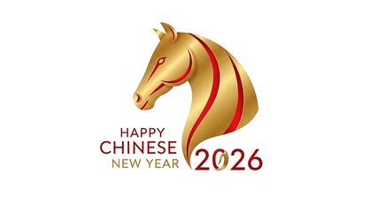 Happy Chinese New Year 2026 Golden Horse Head Design.