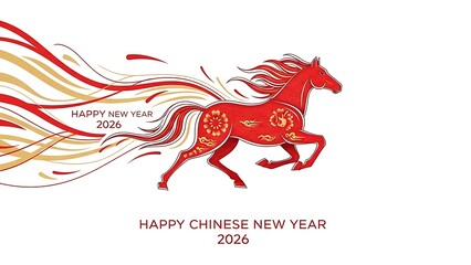 Dynamic Red Horse Chinese New Year 2026 Celebration.