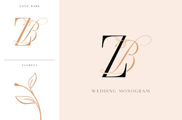 Elegant ZB wedding monogram logo with botanical accents