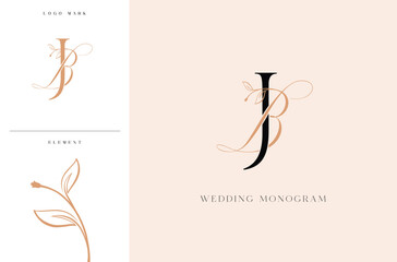 Elegant JB wedding monogram logo with botanical accents