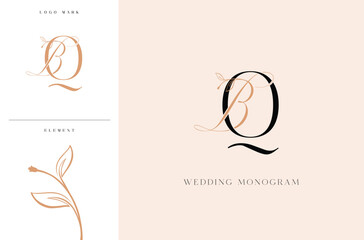 Elegant QR wedding monogram logo with botanical accents
