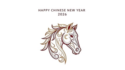 Happy Chinese New Year 2026 with elegant horse head illustration.
