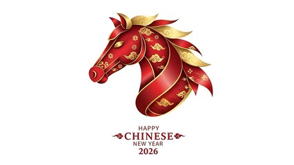 Happy Chinese New Year 2026 Red Horse Head Design.