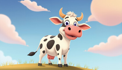 A cartoon funny cow. 