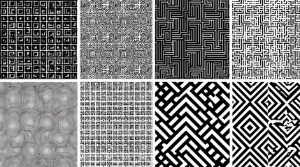 Diverse black and white geometric pattern collection