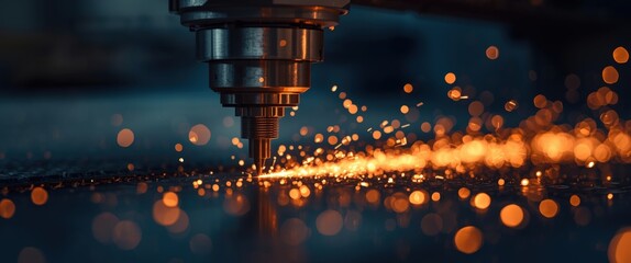 Industrial welding process with sparks flying everywhere in factory