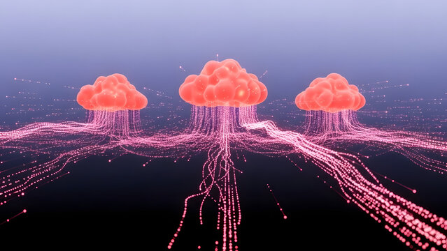 Futuristic computer network visualization with glowing nodes and connections