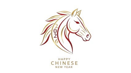 Happy Chinese New Year 2026 Horse Head Line Art Design.