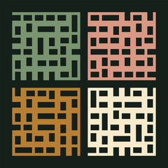 Collection of colorful geometric simple seamless patterns - bright symmetric textures. Vector repeatable minimalistic backgrounds. 
