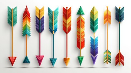 Variety of arrow icons in flat style on white background showcasing different colors and designs for web use and graphic projects