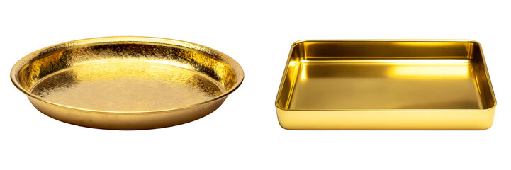 Two gold bars in round and rectangular shapes isolated on transparent background