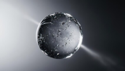 Abstract monochrome sphere with a textured surface floating in dark space.