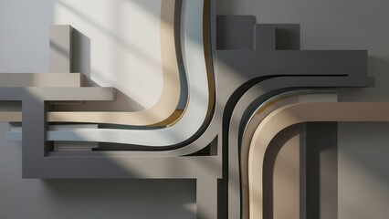 Abstract geometric wall art background with flowing layered curves in neutral earth tones design