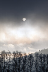 Beautiful moody winterlandscape with a dramatic sky