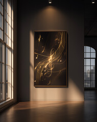 AI generator images of  Large wall art featuring musical notes is often used to create atmosphere in bedrooms, music rooms, bars, or at parties and celebrations.