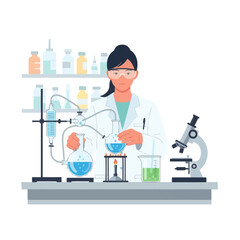 Female Scientist Conducting Chemical Experiment in Laboratory with Equipment