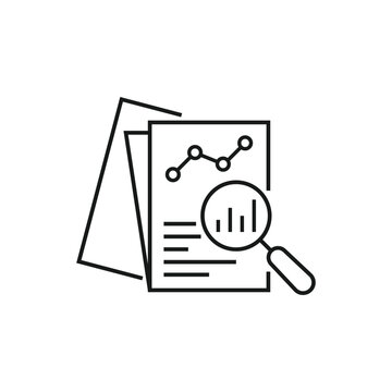 black linear document like auditing. concept of auditor, fax, seo, scrutiny, annual verification, evaluation, info, growth, forecast. flat style logotype design vector illustration on white background