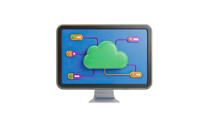 Computer Screen Displaying Cloud Computing Network Diagram
