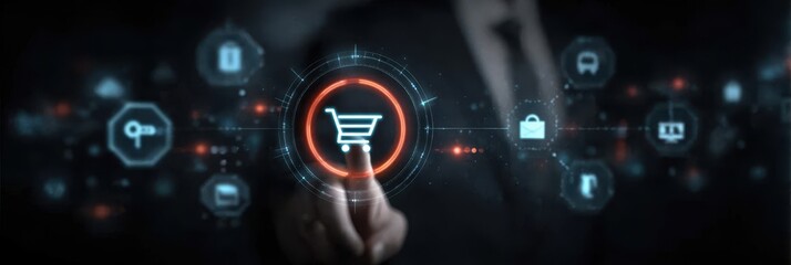 Experiential marketing strategy visualization focusing on customer engagement using a labeled interface surrounded by icons representing retail and brand interaction