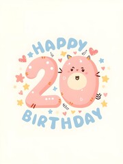 Fototapeta premium Cute cartoon-style 20th birthday with pastel black and pink illustrations