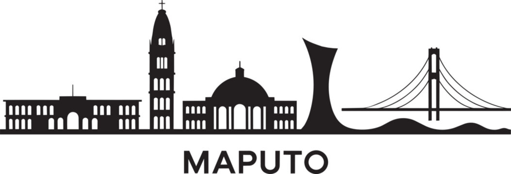 Maputo silhouette vector design showcasing african city landmarks and katembe bridge profile