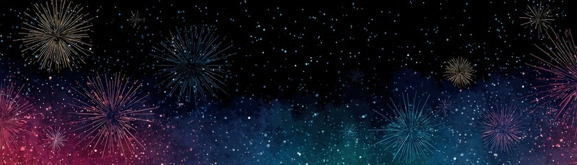 Fototapeta premium A vibrant display of fireworks against a dark night sky, bursting with colorful sparks and shimmering effects.
