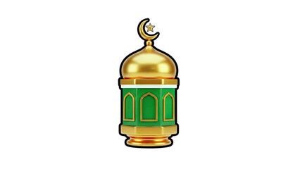 Golden and Green Islamic Lantern with Crescent Moon and Star