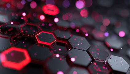 Abstract honeycomb pattern with vibrant red highlights