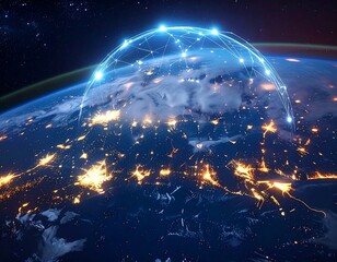 Earth from space with illuminated network overlay
