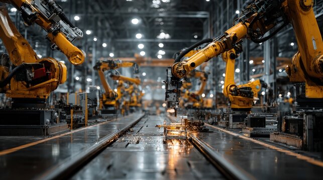 Robotic engineer works on quality control of automation robotic arms at factory during daytime