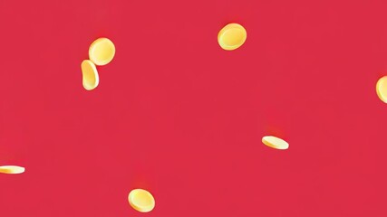 Three red bags sit on a red surface. Coins are dropped into each bag as people learn to count and manage money effectively in a fun and easy way