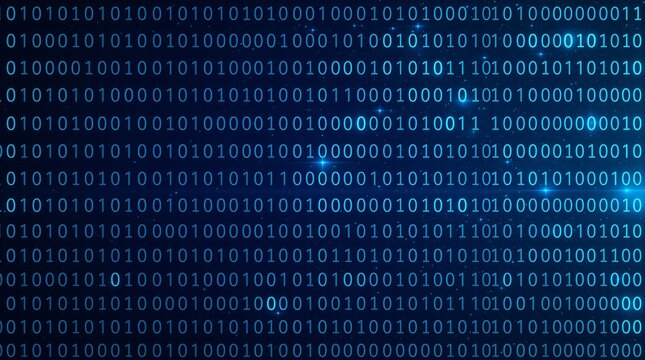 a digital rain of binary code cascades down a dark screen creating a futuristic and technological visual effect with glowing blue hues - Powered by Adobe