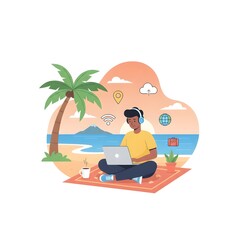 Fototapeta premium Remote Work and Digital Nomad Lifestyle Flat Vector