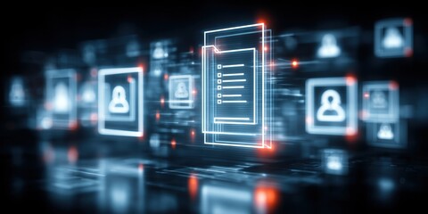 Obraz premium Selecting partnership icon with checklist and candidate profiles illustrating intelligent enterprise partnership selection strategic alliance and collaboration