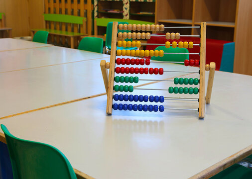 inside classroom kindergarten and old wooden abacus