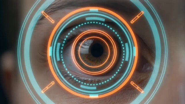 Biometric Iris Scanner Identity Verification, Futuristic Security and Human Recognition Tech UHD.