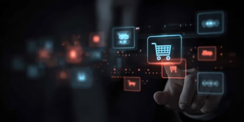 Customer engagement based experiential marketing strategy illustrated through labeled interface and icons for retail interaction and immersive brand experience