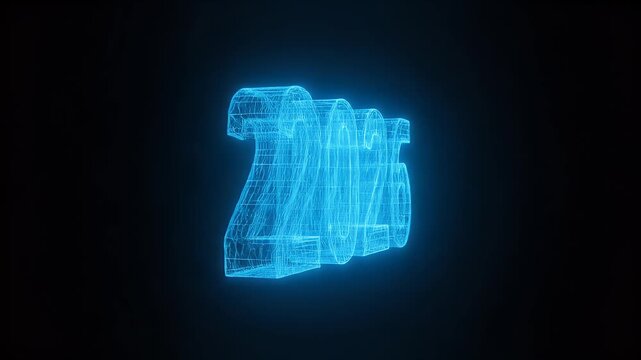 Dynamic three-dimensional representation of the year 2023 in shimmering blue light, evoking themes of digital evolution, modern computing, and the next generation of technological progress